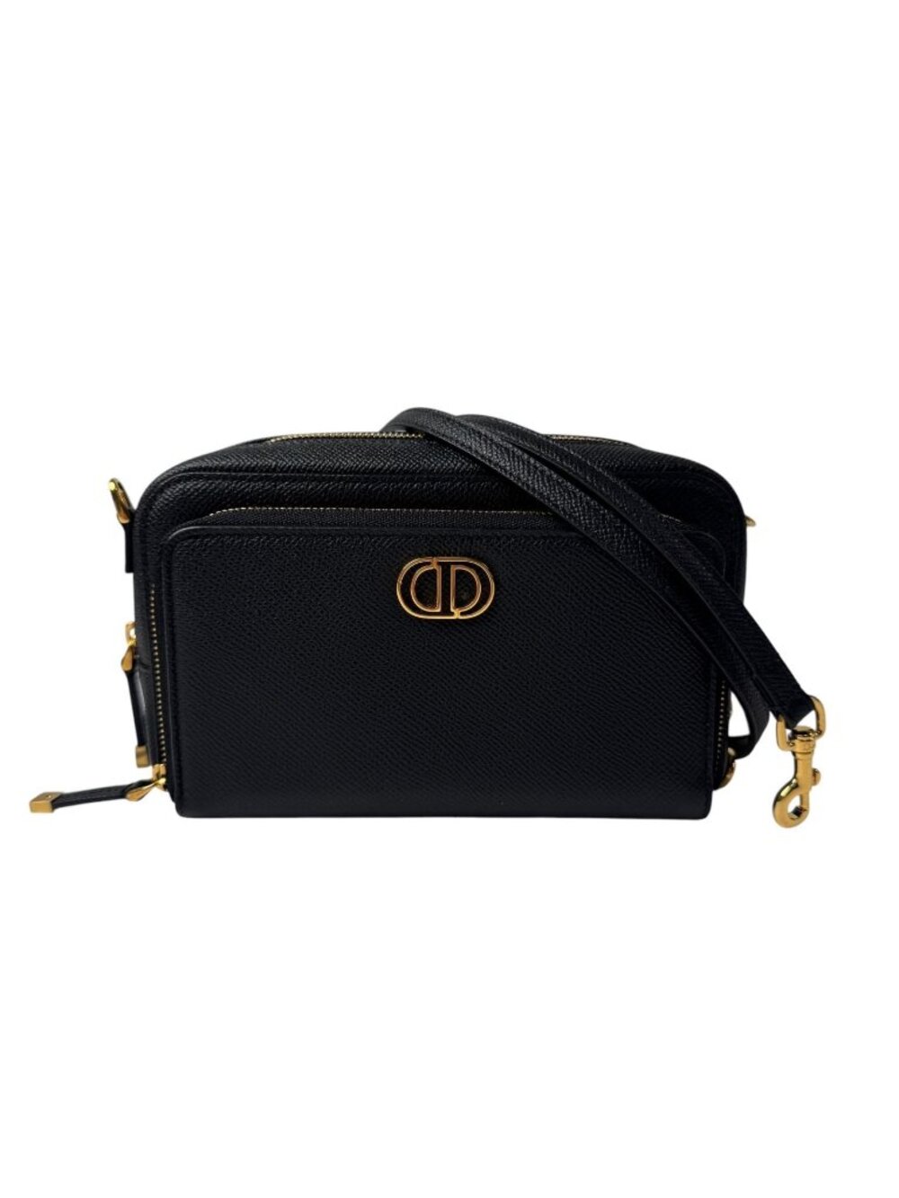 Dior Caro Double Pouch Black Shoulder Bag Leather CD
